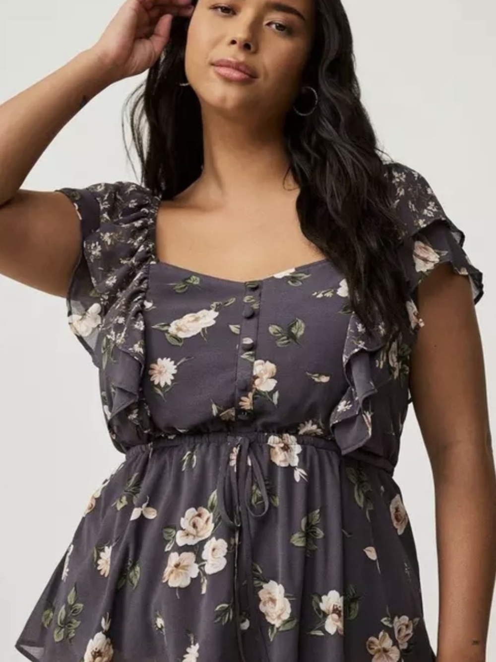 Torrid Ruffle Cinched Blouse Floral Cynthia Rose Periscope Plus Size 1